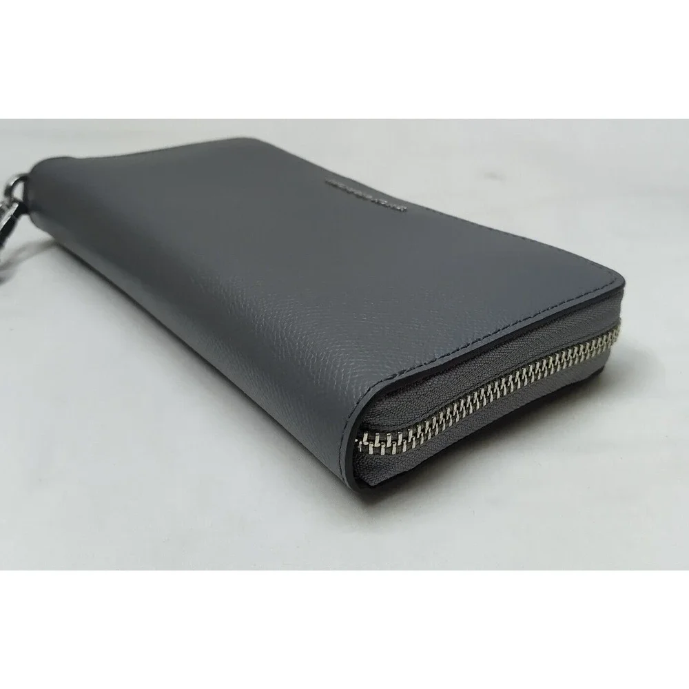 Michael Kors Gray Crossgrain Leather Zip Around Credit Card Wallet